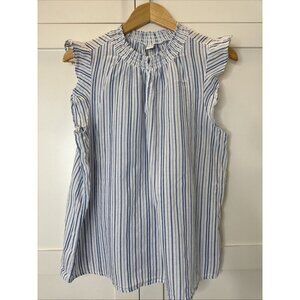 Old Navy Women's Size LG Top V-Neck Ruffle Sleeve Striped Blue White Preowned